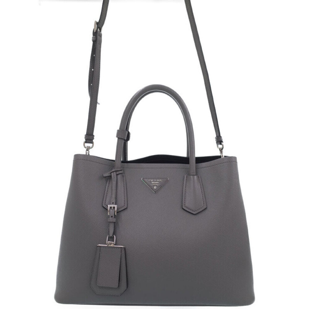 Prada Saffiano Cuir Double Bag Marmo Gray